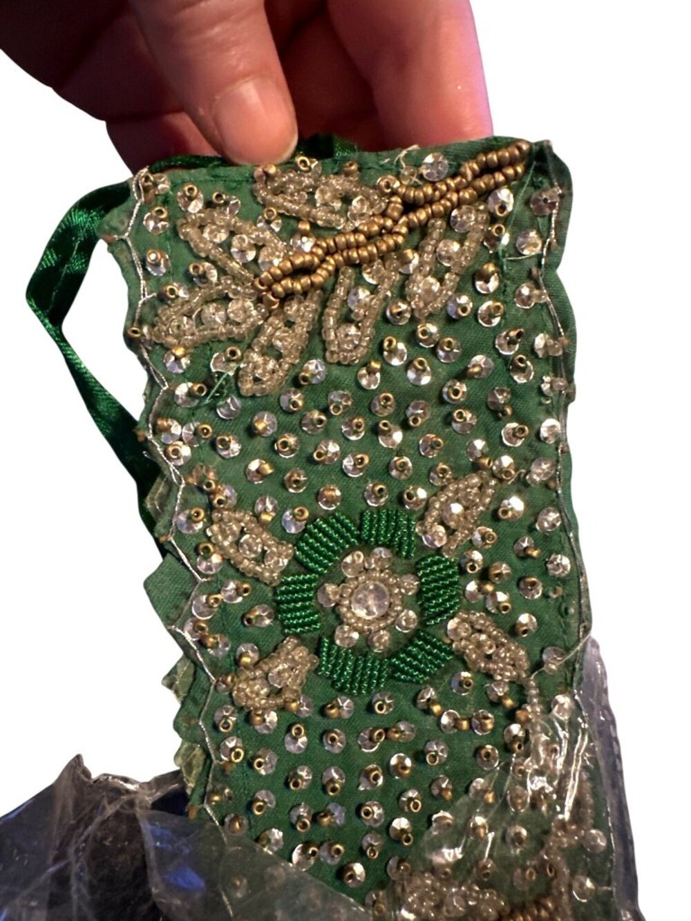 Handcrafted Green Beaded BeltWith Gold & Clear Embellishments Baba Clothing LA